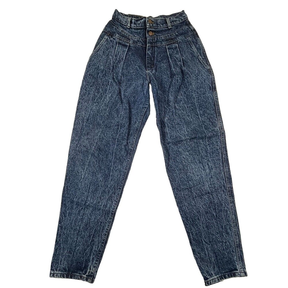 Vintage 80s Lee Acid Wash High Waisted Pleated Jeans 26x31 USA Made